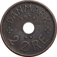 سکه 2 اوره 1928 کریستیان دهم - EF45 - دانمارک