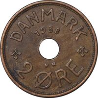 سکه 2 اوره 1938 کریستیان دهم - EF45 - دانمارک