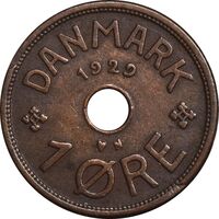 سکه 1 اوره 1929 کریستیان دهم - EF40 - دانمارک
