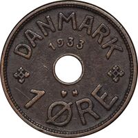 سکه 1 اوره 1933 کریستیان دهم - EF45 - دانمارک