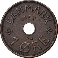 سکه 1 اوره 1933 کریستیان دهم - EF45 - دانمارک