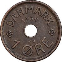سکه 1 اوره 1934 کریستیان دهم - EF45 - دانمارک