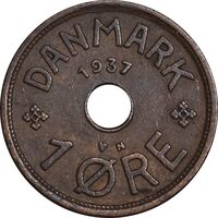 سکه 1 اوره 1937 کریستیان دهم - EF45 - دانمارک