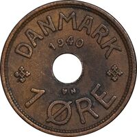 سکه 1 اوره 1940 کریستیان دهم - EF45 - دانمارک