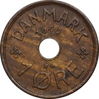 سکه 1 اوره 1940 کریستیان دهم - EF45 - دانمارک