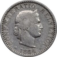 سکه 20 راپن 1884 دولت فدرال - VF35 - سوئیس