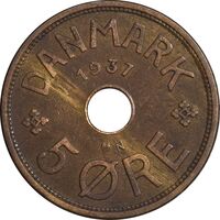 سکه 5 اوره 1937 کریستیان دهم - EF45 - دانمارک