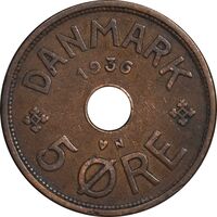 سکه 5 اوره 1936 کریستیان دهم - EF45 - دانمارک