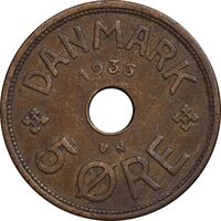 سکه 5 اوره 1936 کریستیان دهم - EF45 - دانمارک