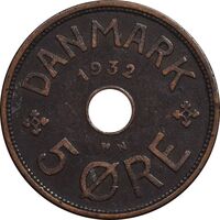 سکه 5 اوره 1932 کریستیان دهم - EF45 - دانمارک