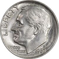 سکه 1 دایم 1980P روزولت - AU50 - آمریکا