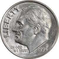سکه 1 دایم 1994D روزولت - AU55 - آمریکا