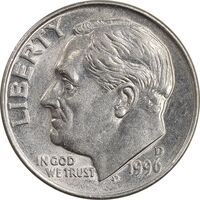 سکه 1 دایم 1996D روزولت - AU55 - آمریکا