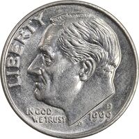 سکه 1 دایم 1999D روزولت - AU55 - آمریکا