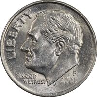 سکه 1 دایم 2001P روزولت - AU58 - آمریکا