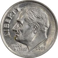 سکه 1 دایم 2008D روزولت - AU58 - آمریکا
