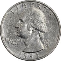 سکه کوارتر دلار 1993P واشنگتن - AU50 - آمریکا