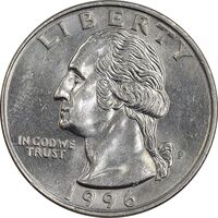 سکه کوارتر دلار 1996P واشنگتن - MS61 - آمریکا