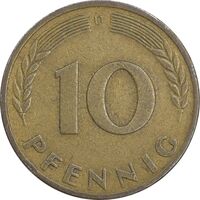 سکه 10 فینیگ 1950D جمهوری فدرال - EF45 - آلمان