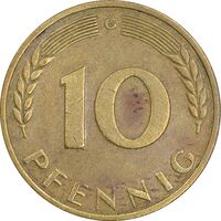 سکه 10 فینیگ 1950G جمهوری فدرال - EF45 - آلمان