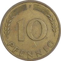 سکه 10 فینیگ 1950F جمهوری فدرال - EF45 - آلمان