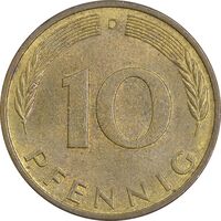 سکه 10 فینیگ 1972D جمهوری فدرال - MS61 - آلمان