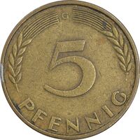 سکه 5 فینیگ 1950G جمهوری فدرال - EF45 - آلمان