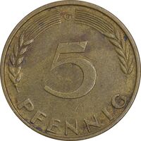 سکه 5 فینیگ 1950G جمهوری فدرال - EF45 - آلمان