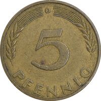 سکه 5 فینیگ 1950D جمهوری فدرال - EF45 - آلمان