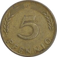 سکه 5 فینیگ 1950D جمهوری فدرال - EF45 - آلمان