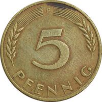 سکه 5 فینیگ 1966F جمهوری فدرال - EF45 - آلمان