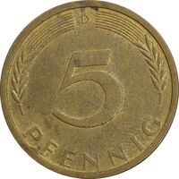 سکه 5 فینیگ 1972D جمهوری فدرال - AU55 - آلمان