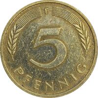 سکه 5 فینیگ 1989F جمهوری فدرال - EF45 - آلمان