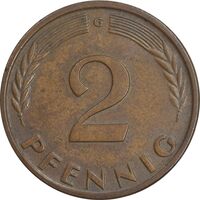 سکه 2 فینیگ 1962G جمهوری فدرال - EF45 - آلمان