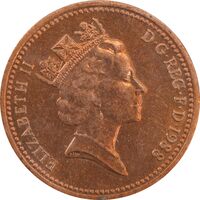 سکه 1 پنی 1988 الیزابت دوم - AU58 - انگلستان
