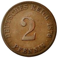 سکه 2 فینیگ ویلهلم یکم از امپراتوری آلمان