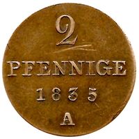 سکه 2 فینیگ ویلهلم چهارم از هانوفر