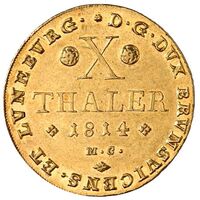سکه 10 تالر طلا فردریش ویلهلم از برانشوایگ ولفنبوتل