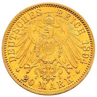 سکه 20 مارک طلا فردریش ویلهلم لودویگ از بادن