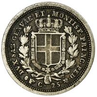 سکه 25 سنتسیمو کارلو آلبرتو