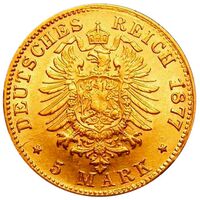 سکه 5 مارک طلا فردریش ویلهلم لودویگ از بادن