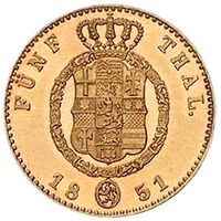 سکه 5 تالر طلا فردریش ویلهلم از هسن-کسل