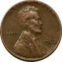 سکه 1 سنت 1962D لینکلن - EF45 - آمریکا