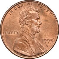 سکه 1 سنت 1995D لینکلن - MS63 - آمریکا