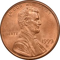 سکه 1 سنت 1999D لینکلن - MS64 - آمریکا