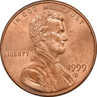 سکه 1 سنت 1999D لینکلن - MS63 - آمریکا