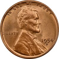 سکه 1 سنت 1954D لینکلن - MS64 - آمریکا