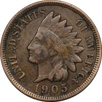سکه 1 سنت 1905 سرخپوستی - EF45 - آمریکا