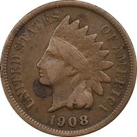 سکه 1 سنت 1908 سرخپوستی - EF45 - آمریکا