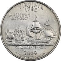 سکه کوارتر دلار 2000P ایالتی (ویرجینیا) - MS62 - آمریکا